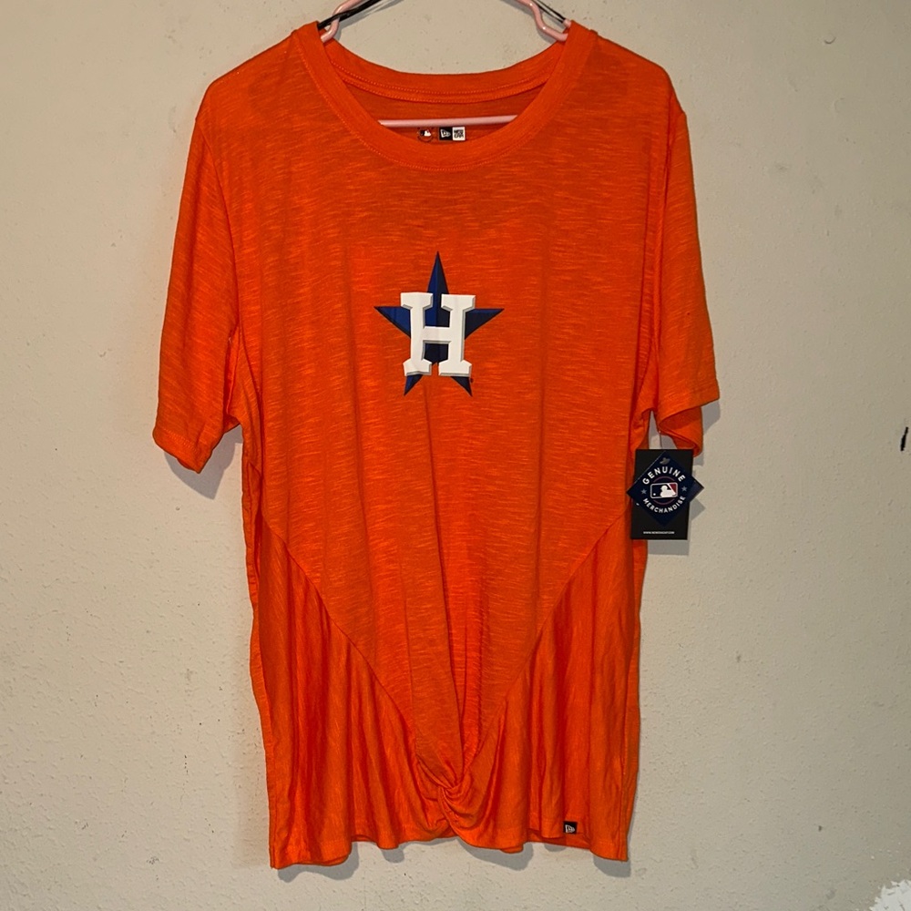 Women's Houston Astros New Era Orange Plus Size 2-Hit Front Knot T-Shirt